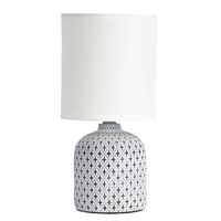 This small ceramic table lamp comes complete with a white drum shade. At 26cm tall, the Vera is a compact and practical lamp that perfectly suits a study nook or bedside table. The on/off switch is located on the cord. Specifications: Colour: Grey, Taupe or White Bulb Qty: 1 Bulb Type: E14 Wattage: 40W Bulb Included: NO Voltage: 240V Cord / Wire Material: WHITE PVC Lamp Switch: On/ Off Switch on Cord Warranty / Guarantee: 1 Year Replacement Guarantee Dimensions: Fitting Height: 265mm Fitting Dia