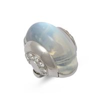 An Art Deco moonstone and diamond ring