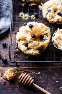 Blueberry Brie Cornbread Biscuits with Honey Butter by halfbakedharvest #Biscuits #Cornbread #Blueberry #Brie #Honey