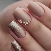 Mezrkuwr Lot de 24 faux ongles carrés à coller en acrylique avec strass marron et doré