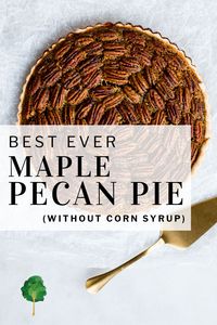 This super easy Maple Pecan Pie recipe has a deep, rich flavor spiked with the lightest touch of bourbon. It's simple to make, has an all-butter crust and is made without corn syrup or refined, white sugar. - #thanksgivingrecipe #nourishedkitchen