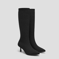 Pointed-Toe Knee-High Heel Boots (Abby), Black, EU40