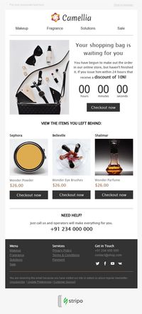 Abandoned Cart Email Template "Time to Buy" for Beauty & Personal Care industry. Explore our Abandoned Cart Email Templates to find just the right look for you. #EmailTemplates #EmailDesign #EmailMarketing #Mailchimp #Newsletter #Шаблонрассылки