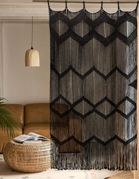 PRICES MAY VARY. Size :Macrame cutrain black Dimensions:42"W（107cm）x 75"H（190cm） Material:Hand knot macrame cord black, 100% cotton. Funtion: macrame curtain is beautiful in any doorway and is a perfect way to cover an open closet to draw attention away form what's inside.Aslo perfectly fit in a bed headboard,living room,gallery wall,fire place ,baby's crib etc. Mounting: -macrame hanging, you'll need something sturdy to hang it from. you can use wooden dowel rods from the craft store, Iron nail