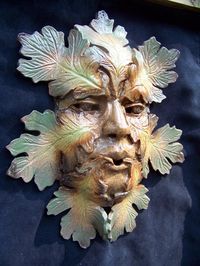 Pottery Art Wall Mask /  Foliated Green man by edMUDson on Etsy, $85.00