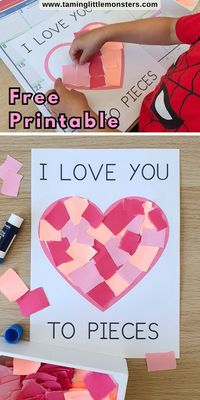 I Love You To Pieces Valentine's Day Craft for Kids. Free Printable Template. A fun art and craft activity for toddlers, preschoolers and kindergarteners. Perfect for sending home to parents this valentine's day. #valentine #artsandcrafts #freeprintable #toddler #preschool #kindergarten