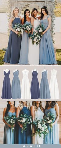 Dusty blue, a calming middle ground combination of powder blue and gray, is a versatile wedding color. When you opt for dusty blue bridesmaid dresses for your ceremony, you’ll be opening yourself up to a whole new world of possibilities and outstanding wedding palettes. The dusty blue and stormy are perfect for the spring and summer seasons. #azazie #bluebridesmaiddresses #wedding #weddingcolors #bridesmaids #bridesmaiddresses