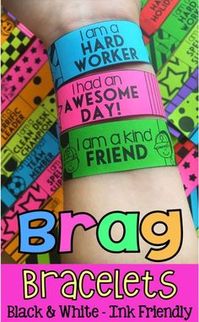 Brag Bracelets are an awesome classroom management tool and have been super popular in my classroom. Students work hard to earn them and are super excited when they receive one! I particularly love the fact that students get to take them home which helps to create a positive teacher/parent communication channel. This pack includes 24 different BLACK AND WHITE brags bracelets to use for multiple occasions. I print them on bright colored paper and they look super cute!!! by sheila.moose