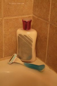 Homemade Shaving Gel . 1part Shampoo (This is where you use the old stuff laying around), 1part Conditioner, 1 Tbsp coconut or baby oil, 1 Tbsp scented hand lotion or body wash