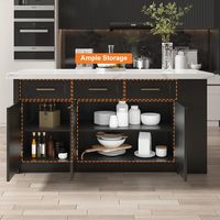 72" Large Black Kitchen Island with Storage Modern Kitchen Cabinet