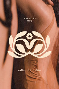 The floral logo and brand identity for Harmony Hub, a mindset and wellness coaching service.