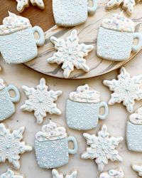 Decorated sugar cookies, snowflake cookies, hot cocoa cookies