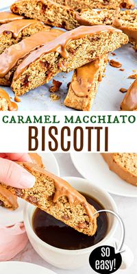 Attention, coffee lovers! Caramel Macchiato Biscotti are calling. A hint of espresso is baked right into crunch caramel-covered cookies. You can have your coffee, and eat it too!