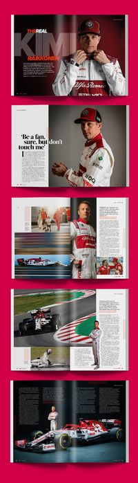 Magazine layout design for Kimi Raikkonen feature for the official Formula 1 magazine.