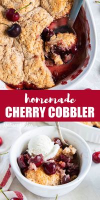 This cherry cobbler recipe is easy to make, with a juicy cherry filling and a sweet biscuit topping. Serve it warm, with a scoop of vanilla ice cream. Plan ahead to freeze the butter for at least 30 minutes before using it in the cobbler topping.