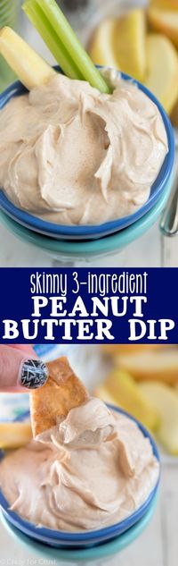 This Skinny Peanut Butter Dip is an easy, healthy recipe! Dip apples or veggies or crackers for breakfast, lunch, snack, or it's perfect for game day!