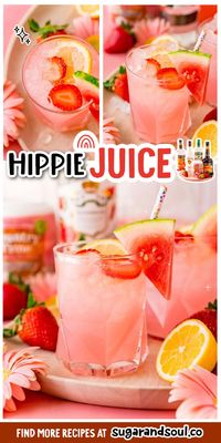 Hippie Juice uses watermelon vodka, triple sec, coconut rum, and peach schnapps to make a strong, incredibly smooth, sweet, and fruity drink!