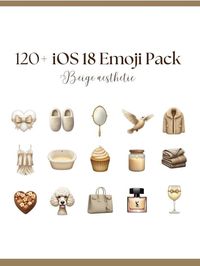 ✨ 120 Aesthetic Beige-Themed Emojis for iOS 18  ✨ Bring aesthetic vibes to your messages with these 120 beautifully designed emojis!  Compatible with iOS 18, these emojis work seamlessly in the stickers section of the keyboard, iMessage, Notes, and Instagram Stories, and can even double as stickers for other apps!   🎉 What's Included: - 120 beige aesthetic cozy vibes-themed emojis   - Aesthetic designs featuring beige objects, clothes, sweets, pets and animals, hot cocoa, cozy vibes and more!