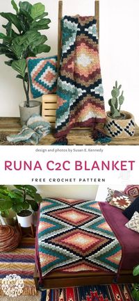 Fantastic C2C Blankets.This blanket gives a boho vibe with a modern touch. It's lightweight, but very warm, so perfect not only for cold autumn / winter evening, but also for chilly summer nights. Repeat this pattern on a bed cape and a pillow to get a more complete look.  #freecrochetpattern #C2C #blanket