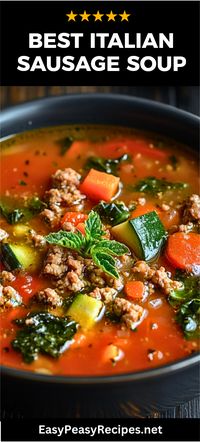 Warm up your winter nights with this Delicious Italian Sausage Soup! Packed with spicy sausage, vegetables, and savory broth, this easy soup offers a perfect mix of flavors in every spoonful. It's a hearty meal that can be made in just one pot, making cleanup a breeze. Whether you're going for a family dinner, a cozy night in, or a comforting lunch, this Italian-inspired recipe checks all the boxes. Plus, it's packed with healthy ingredients to keep you feeling great all season long!