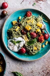 Charred Tomato and Corn Pesto Pasta. - Half Baked Harvest