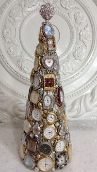 Vintage CLOCK Cone Shape Christmas Tree * wrist watches lot Rhinestones Jewelry