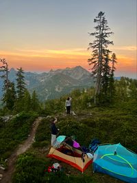 Sunset, backpacking, camping, tents, mountains, nature, PNW, washington