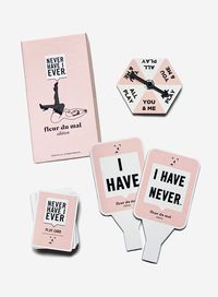 FDM Never Have I Ever GameGet down and dirty with Never Have I Ever - Fleur du Mal Edition. Fleur’s Never Have I Ever questions are a hilarious, entertaining, and cheeky way to break the ice and get to really know your friends. Exclusive game pack comes with question cards, player spinner, and (8) answer paddles. Get together, sit back, and pour an extra dirty martini to make the party very interesting.