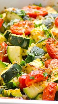 Garlic Parmesan Zucchini and Tomato Bake