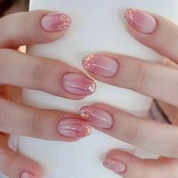 24Pcs Nude Pink Nail Tips Short Round Head False Nails with Design Wea – Ikeehome