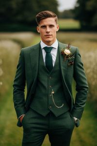 Rugged refinement in a Hunter Green Tweed Suit. Embrace style!