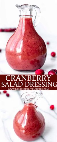 Tangy, sweet, and delightfully tart, Cranberry Salad Dressing is perfect on any fall salad. Or, use it over raw or roasted vegetables - holiday guests will love it! | #cranberrysaladdressing #saladdressing #cranberries #cranberrydressing #salad