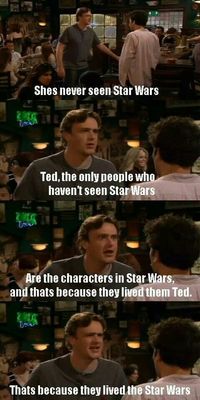 I LOVE that Ted Mosby is such a Star Wars nerd. And I LOVE that Marshall finds Stella's lack of knowledge about it a problem.