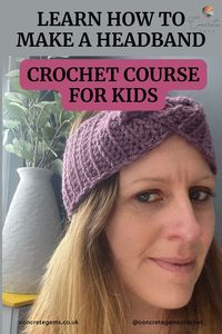 Learn how to make a Headband on the Crochet Course for Kids! With 8 modules and hours of video, your child will learn to crochet from the very beginning. By the end, they will have made 7 different crochet projects including this headband!