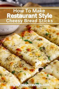 Learn how to make Cheesy Bread Sticks like your favorite restaurant! These golden, gooey breadsticks are loaded with melted cheese and seasoned to perfection, ideal for appetizers or a side dish.