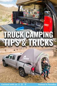 Truck bed covers can keep smaller items secure and prevent onlookers from seeing what you're packing. Great bed organizers and homemade drawers for organizing tools. From camping to hauling these accessories will come in handy. If you want to go overlanding in your pick up truck, there's no better way then to get a tent or pop-up specific to your vehicle.