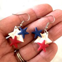 I Handcrafted These Star Earrings Out Of Polymer Clay And They Are Brand New And Fresh Out Of The Oven. Lightweight, Comfortable Dangle Earrings With Hooks. A White Embossed Star Is Surrounded By Smaller Red And Blue Stars For A Fun, Patriotic Motif. There Are Some Minor Imperfections That Add Character To The Handmade Design And Make Them Truly One Of A Kind. Great For 4th Of July Or Any Time. Would Be Great As A Gift Too.