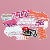 ✨ Category is: Laptop Eleganza Extravaganza! ✨Get ready to Slay with this Drag Race sticker pack featuring many popular phrases from your favourite drag queens on RuPaul's Drag Race and Drag Race UK. Perfect gift idea for a Drag / Drag style / LGBTQ Pride loving friend or for yourself to drag up your laptop, water bottle, makeup caddy, planner and anything else you can think of! Included in this Drag Race pack are the following 10 stickers:- We're all born naked, and the rest is drag- Condragula