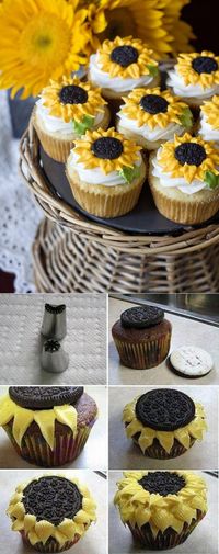 DIY Sunflower Cupcakes with Oreos:: Sunflower Cupcakes:: Summer Treats