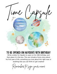 Time Capsule for your child's first birthday!  Print Size: 8.5 in x 11 in