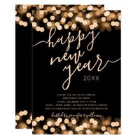 Modern Gold New Years Eve Party String Lights Invitation