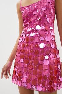 Embellished Mixed Sequin Cami Swing Dress - Pink - Style: Shift DressFabric: Hand StitchLength: MiniNeckline: StrappySleeve Length: Strappy