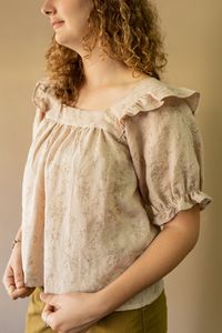 Square Neck linen Floral Women's blouse. Flowy Comfortable womens top Ethically and Sustainably Made. Zero Waste