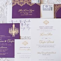 Don't just be husband and wife, be king and queen. This Royal purple and gold deatil wedding invitation with elegant font gives your guest the VIP touch  Invitations: Love & Wit Paper Co. Photo: Thisbe Grace Photography