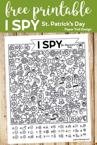 Free Printable I Spy St. Patrick's Day Activity is perfect for a classroom activity, screen free rainy day activity, boredom buster, or road trip activity. #papertraildesign #StPatricksDay #StPattysDay #StPatricksDayActivity #StPatricksDayParty #StPattysParty #kids