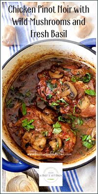 Indulge in a culinary masterpiece with this savory chicken dish, perfectly paired with the rich, velvety notes of Pinot Noir. Sautéed wild mushrooms add an earthy depth, while fresh basil provides a fragrant finish. Ideal for a cozy dinner party or a special family meal, this recipe promises a delightful blend of flavors that will impress any palate.