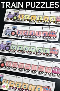 Are you looking for fun name activities for your literacy centers? These train name puzzles are perfect for back to school or your transportation theme unit and lesson plans in #preschool, #prek and #kindergarten. Teach name spelling, name recognition and letters while learning about land vehicles and trains. The editable printables can also be used for bulletin boards and decoration. Ideas also include fine motor activities & for spelling words. #nameactivities #tr via @Early Learning Ideas