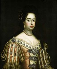 Portrait of King William III, half length, wearing armour with lace chemise and wig; and Portrait of Queen Mary II, half length, wearing an ermine-lined pink satin dress set with precious stones and pearls, pearl necklace, earrings and headdress