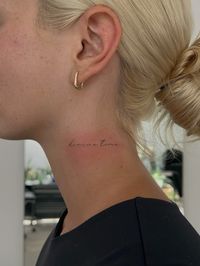 Divine time fine line neck tattoo