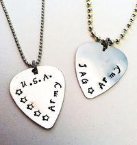 Guitar Pick Military Necklaces...  Navy Wife Pride, USA, Air force, JAG, Army, Marines.... Custom made... www.etsy.com/shop/sunnyraecrafting